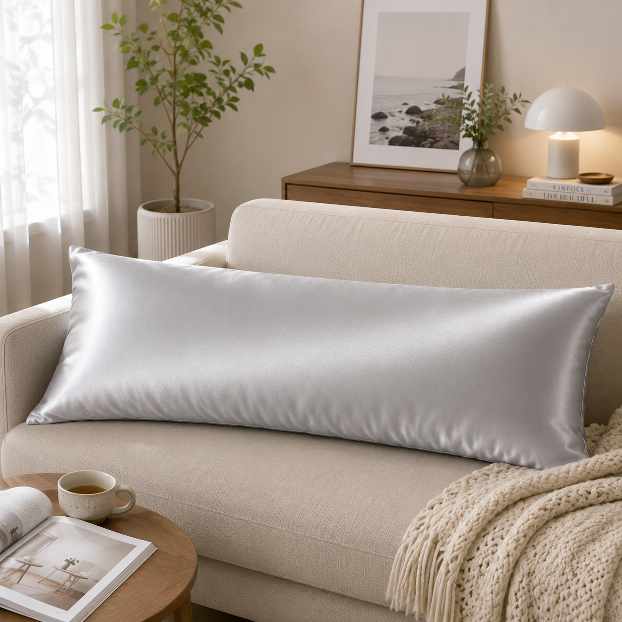 22 Momme Mulberry Silk Body Pillowcase, Grade 6A Pure Silk, Hidden Zipper, Cooling and Breathable, Hair and Skin Friendly, 20 x 54 Inches, USA