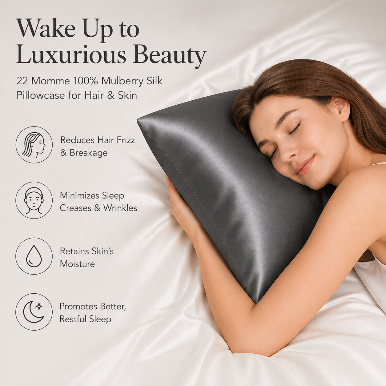 Organic Mulberry Silk Pillowcase - 22 Momme, 6A, Made in USA