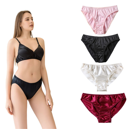 4-Pack 100% Mulberry Silk Panties - 22 Momme Pure Silk Underwear