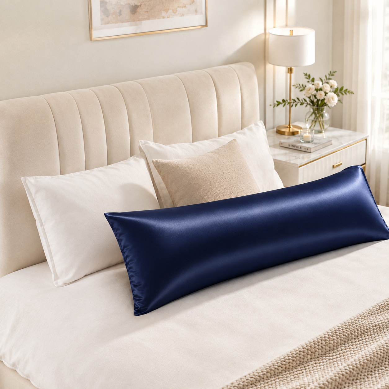 22 Momme Mulberry Silk Body Pillowcase, Grade 6A Pure Silk, Hidden Zipper, Cooling and Breathable, Hair and Skin Friendly, 20 x 54 Inches, USA