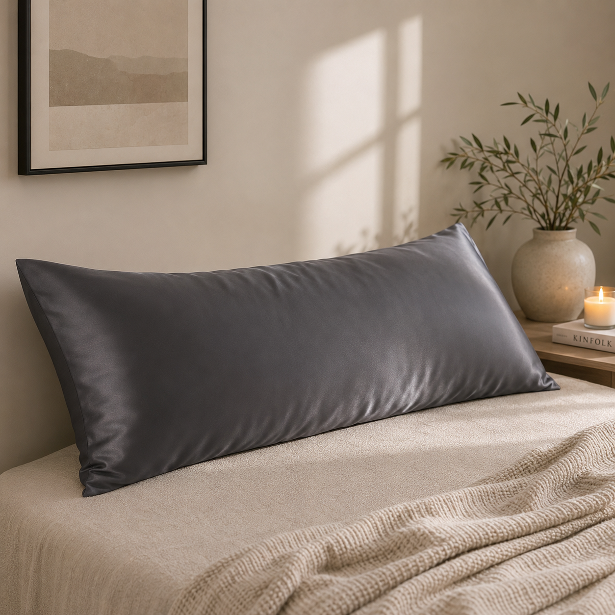 22 Momme Mulberry Silk Body Pillowcase, Grade 6A Pure Silk, Hidden Zipper, Cooling and Breathable, Hair and Skin Friendly, 20 x 54 Inches, USA