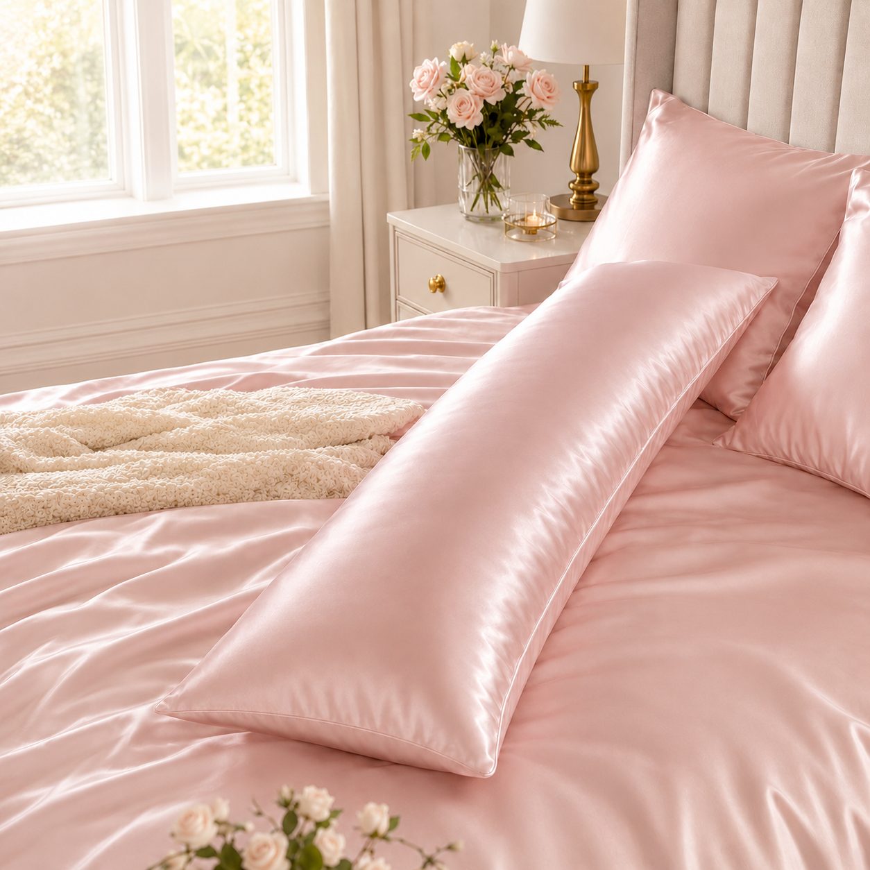 22 Momme Mulberry Silk Body Pillowcase, Grade 6A Pure Silk, Hidden Zipper, Cooling and Breathable, Hair and Skin Friendly, 20 x 54 Inches, USA