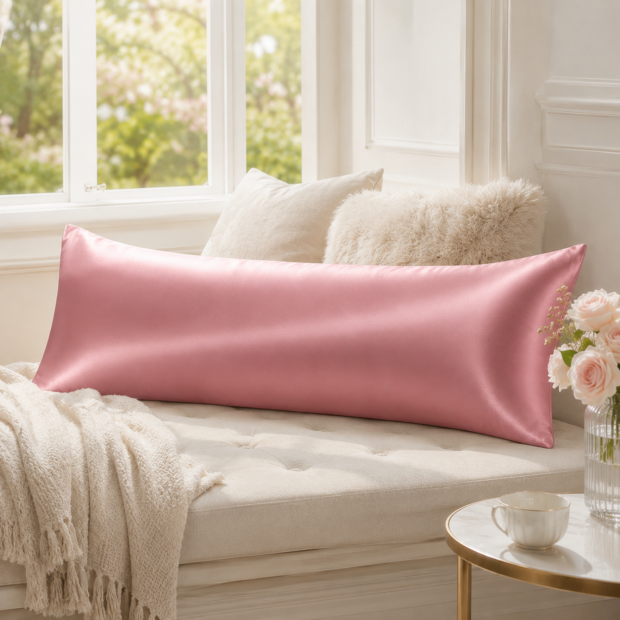 22 Momme Mulberry Silk Body Pillowcase, Grade 6A Pure Silk, Hidden Zipper, Cooling and Breathable, Hair and Skin Friendly, 20 x 54 Inches, USA
