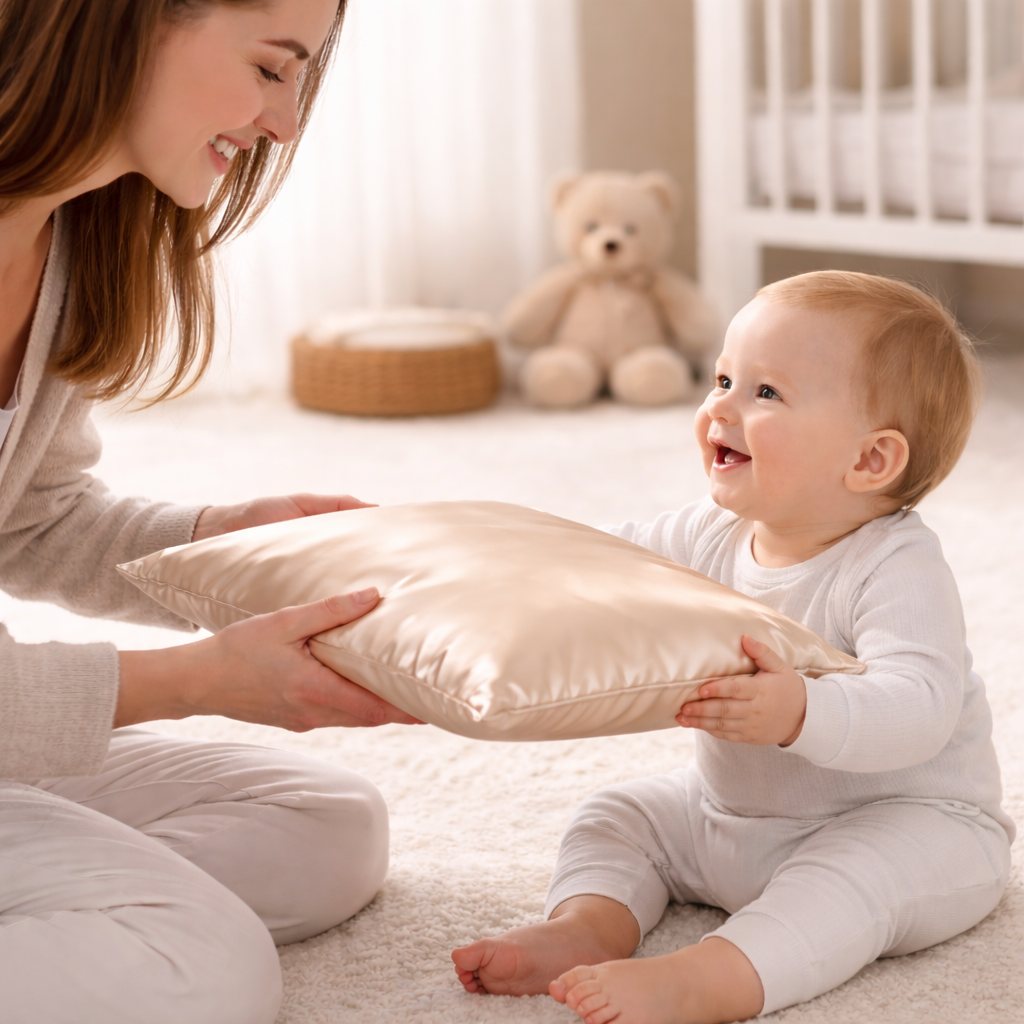 Organic Silk Baby Pillowcase - 10"x13", Soft, Hypoallergenic, Zipper