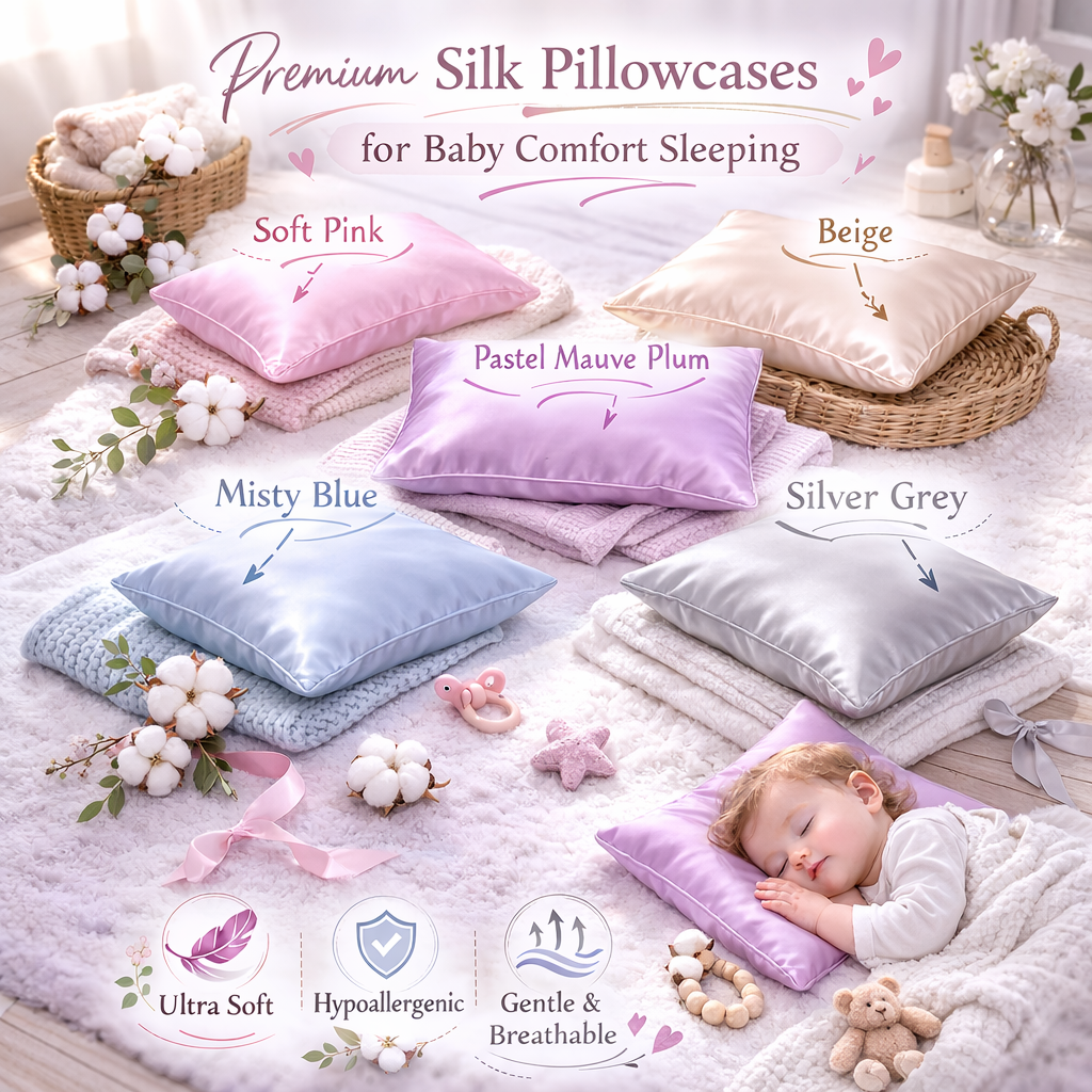 Organic Silk Baby Pillowcase - 10"x13", Soft, Hypoallergenic, Zipper