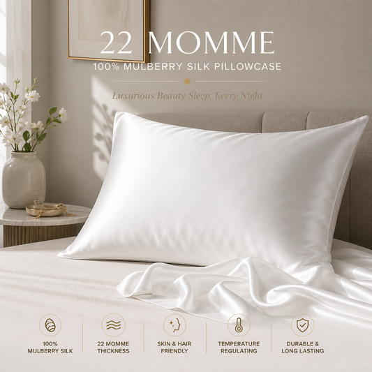 Pure Mulberry Silk Pillowcase - 22 Momme, 6A, Made in USA