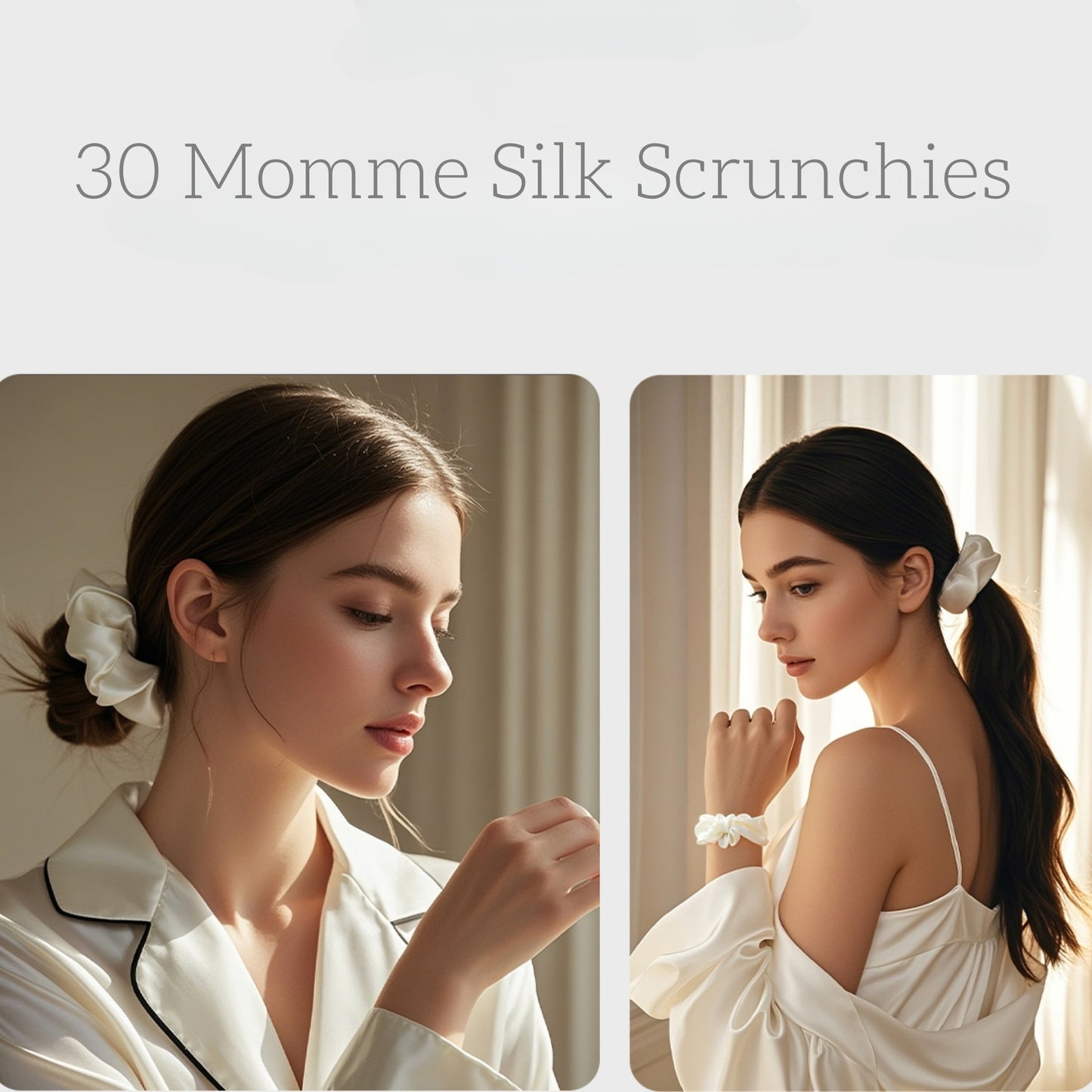 30 Momme Mulberry Silk Scrunchies for Women – Large Hair Ties for Curly Hair, Sleep & Ponytails – Soft, Gentle Hold