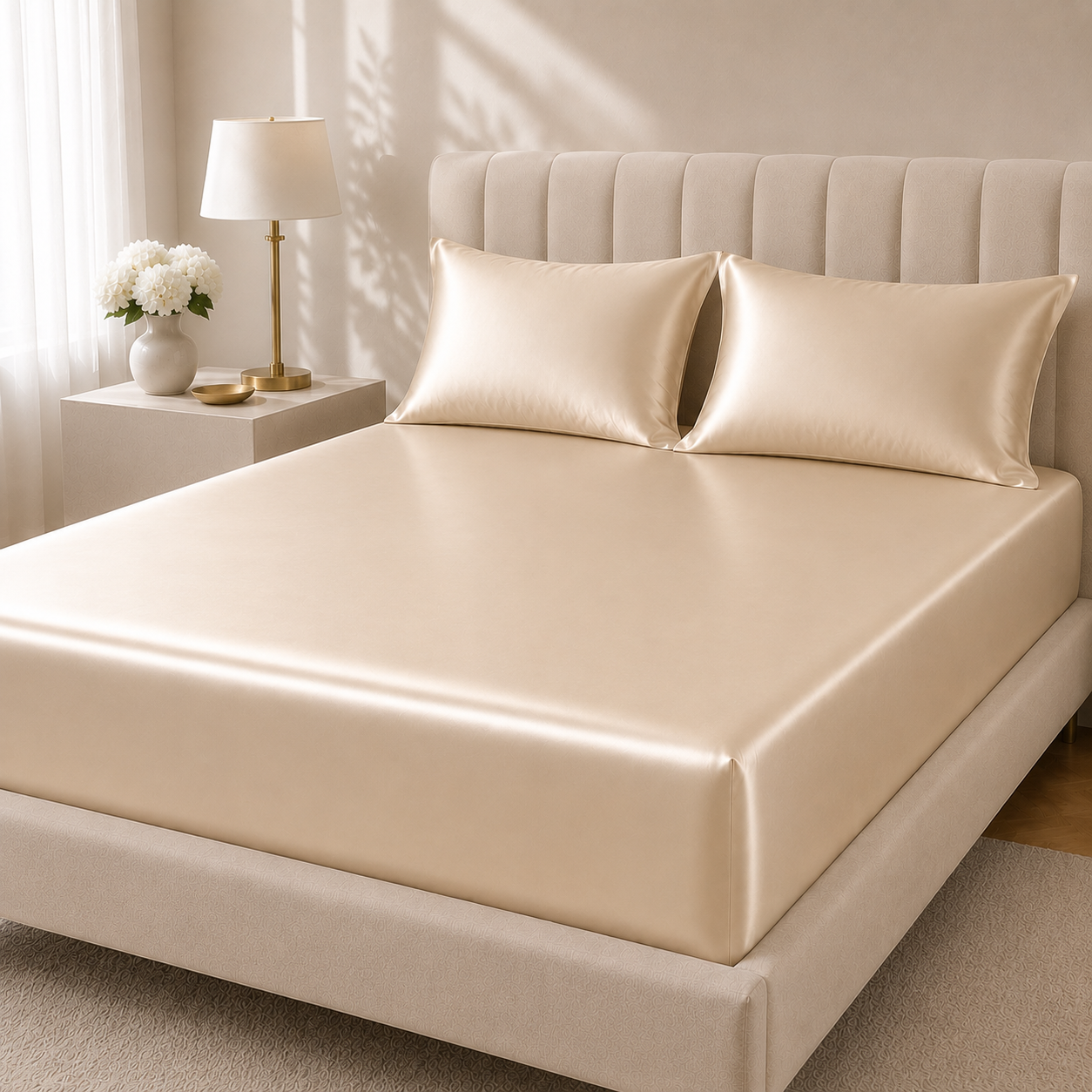 100% Mulberry Silk Fitted Sheet - 22 Momme, USA Made, Hypoallergenic