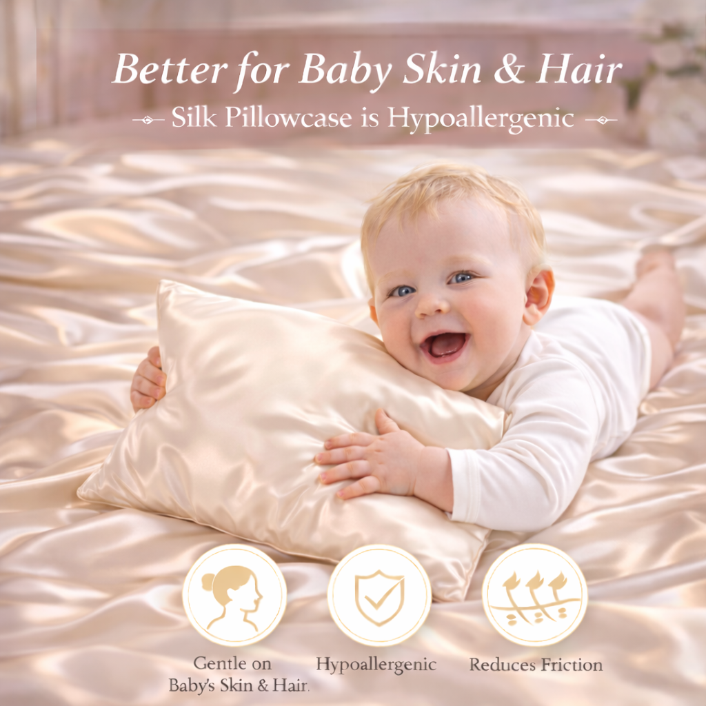 Organic Silk Baby Pillowcase - 10"x13", Soft, Hypoallergenic, Zipper