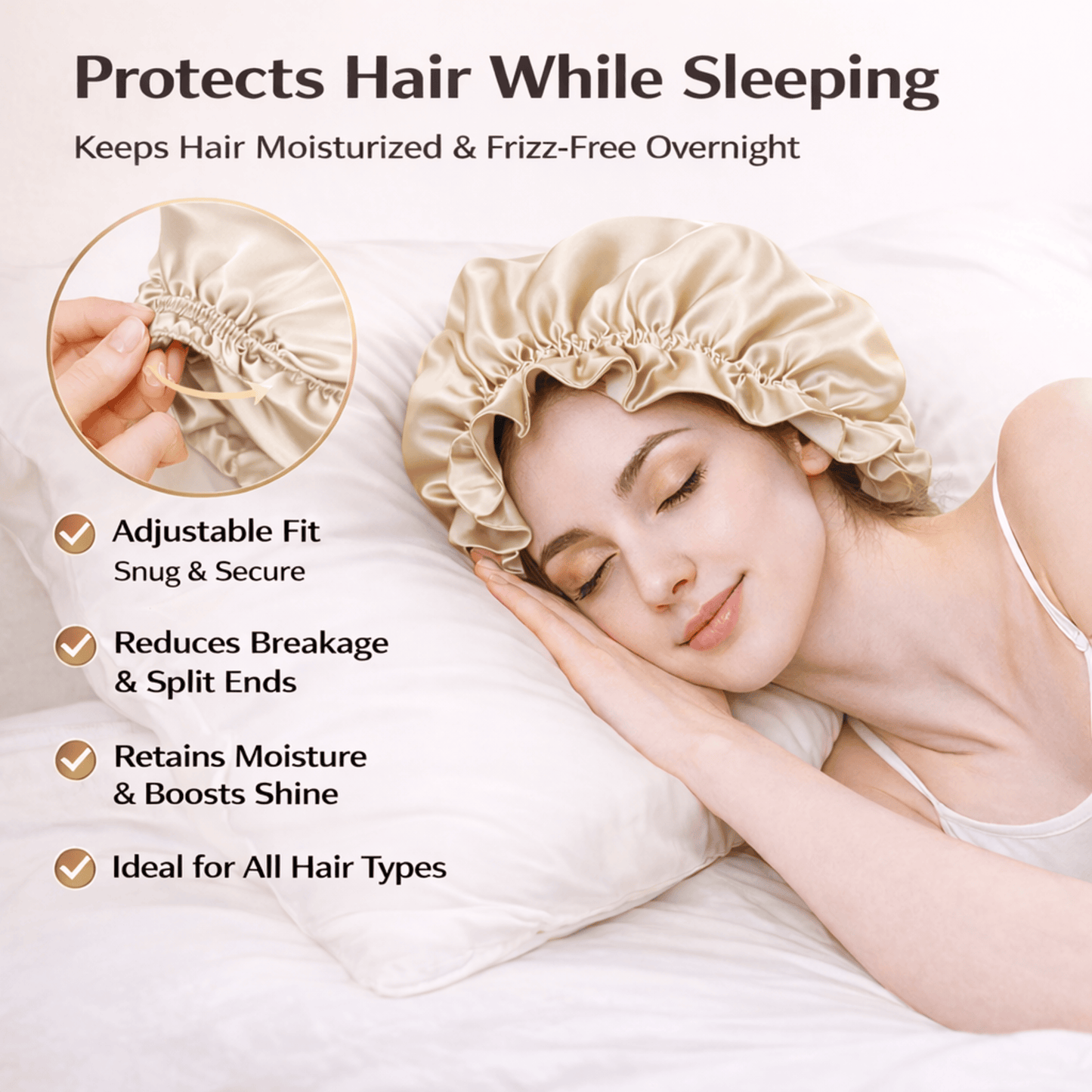 100% Mulberry Silk Reversible Sleep Bonnet – 22 Momme, Double-Sided Silk Hair Wrap & Night Cap for Women Beaty Sleep