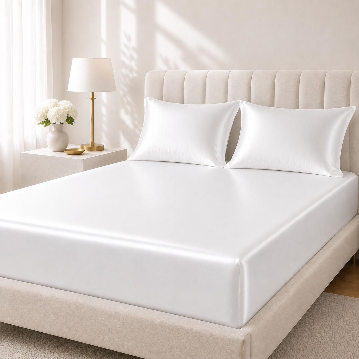 100% Mulberry Silk Fitted Sheet - 22 Momme, USA Made, Hypoallergenic