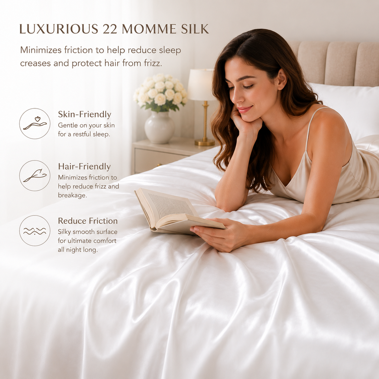 22 Momme Mulberry Silk Flat Sheet - 100% Real Silk, Grade 6A, Soft
