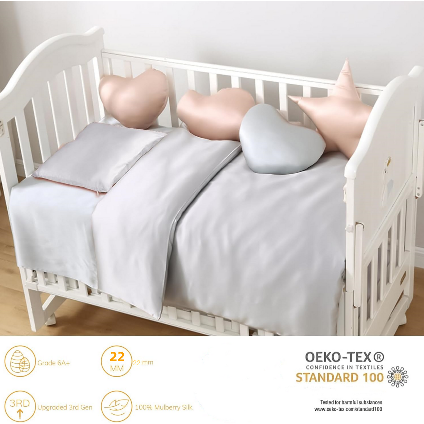 Organic Silk Baby Pillowcase - 10"x13", Soft, Hypoallergenic, Zipper
