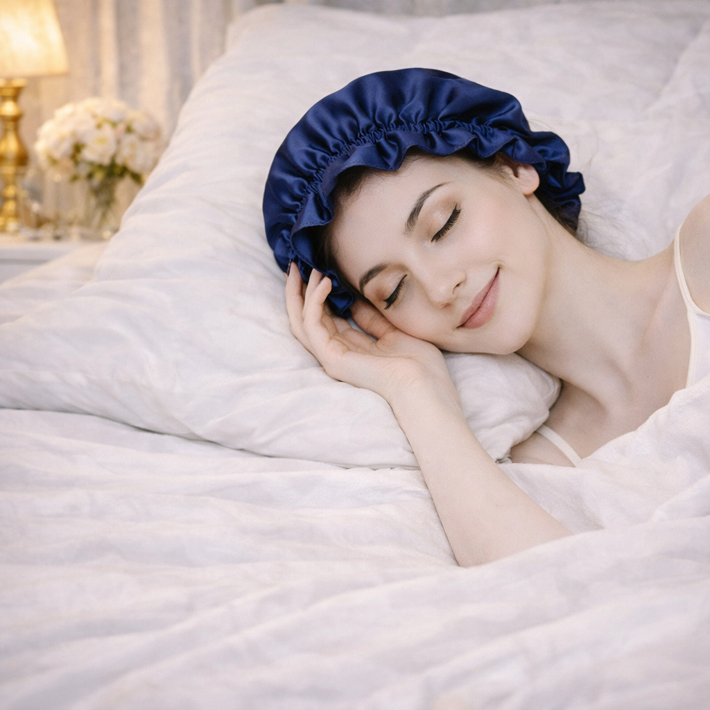 100% Mulberry Silk Reversible Sleep Bonnet – 22 Momme, Double-Sided Silk Hair Wrap & Night Cap for Women Beaty Sleep