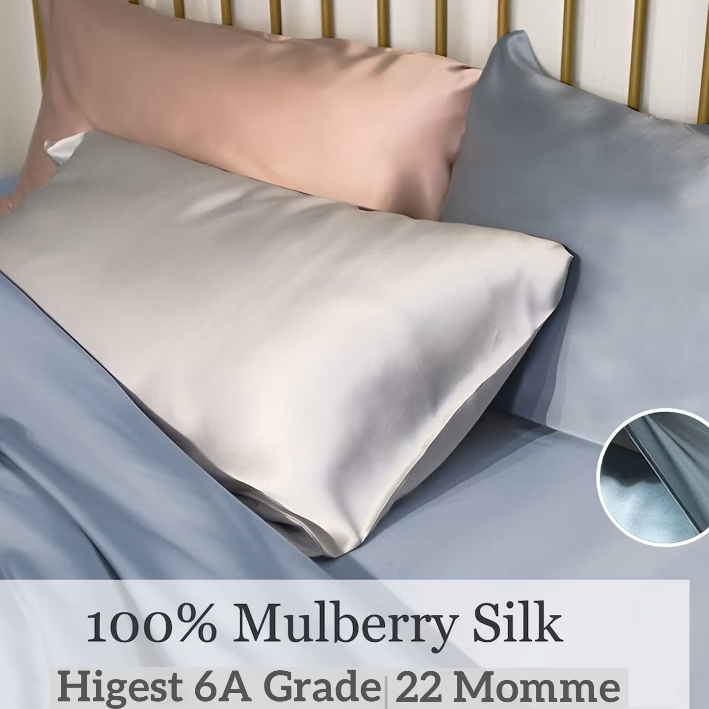 19 Momme Mulberry Silk Pillowcase - 6A Grade, Real Silk, Zipper Closure