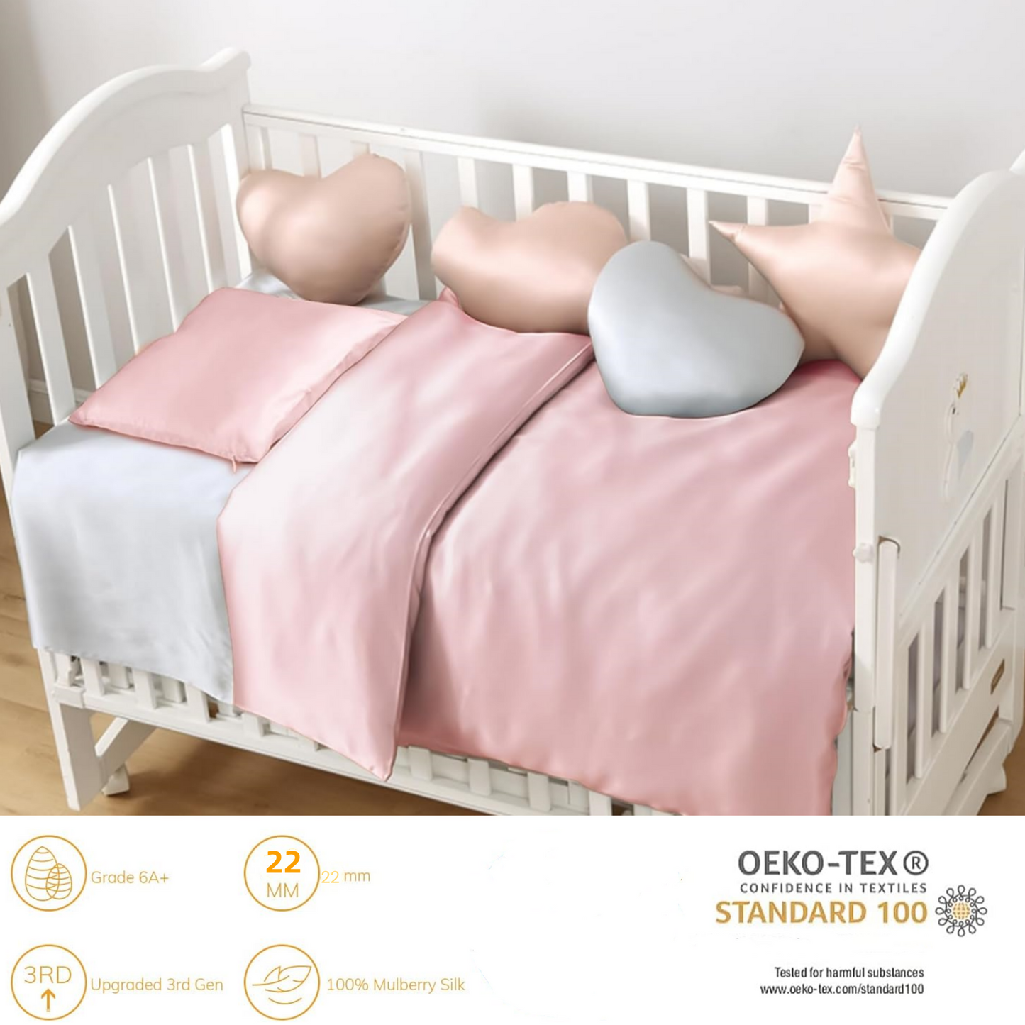 100% Mulberry Silk Crib Sheet - 22 Momme, USA Made, Hypoallergenic & Soft, Fitted Mattress Cover for Baby & Toddler Hair Care