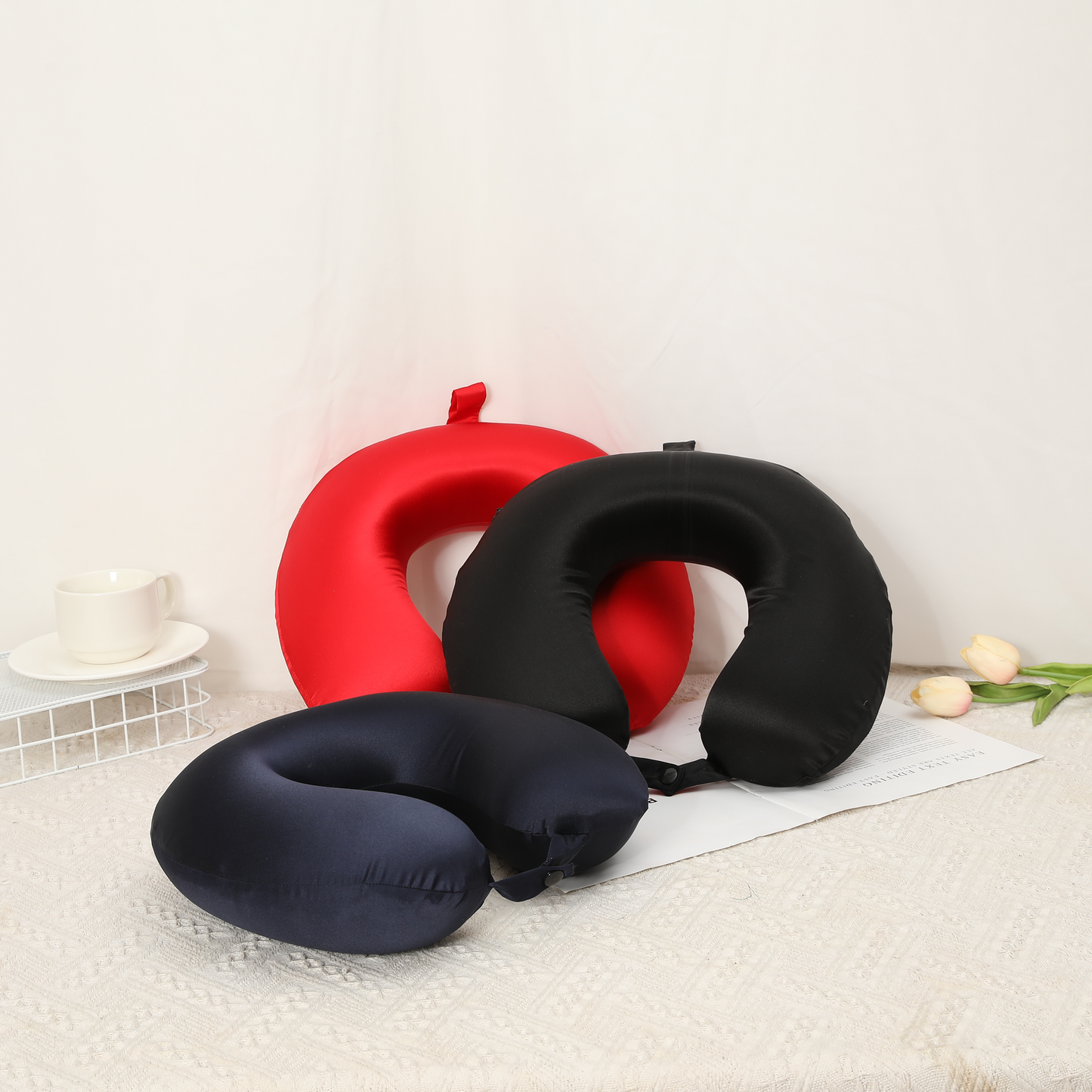 Silk Travel Neck Pillow - 22 Momme Mulberry Silk, Memory Foam, Soft