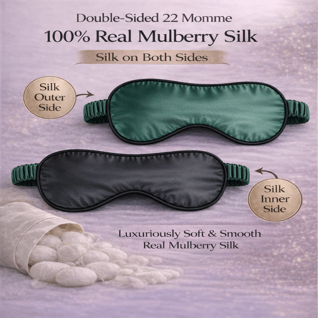 100% Mulberry Silk Sleep Mask - 22 Momme, Adjustable Blackout Eye Mask, Anti-Wrinkle & Anti-Aging, Luxury Travel Mask, Made in USA