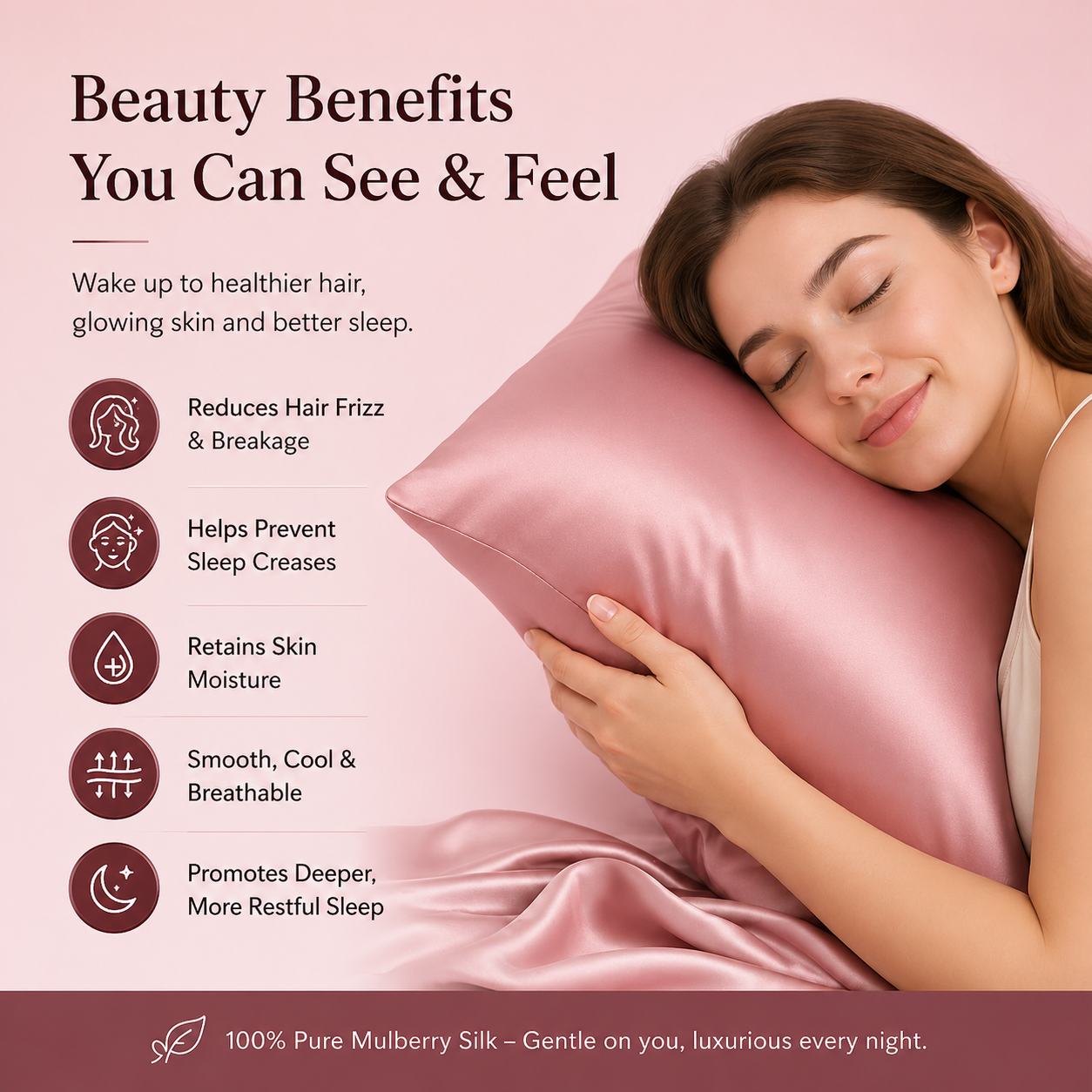 Premium Mulberry Silk Pillowcase - 22 Momme, 6A, Made in USA