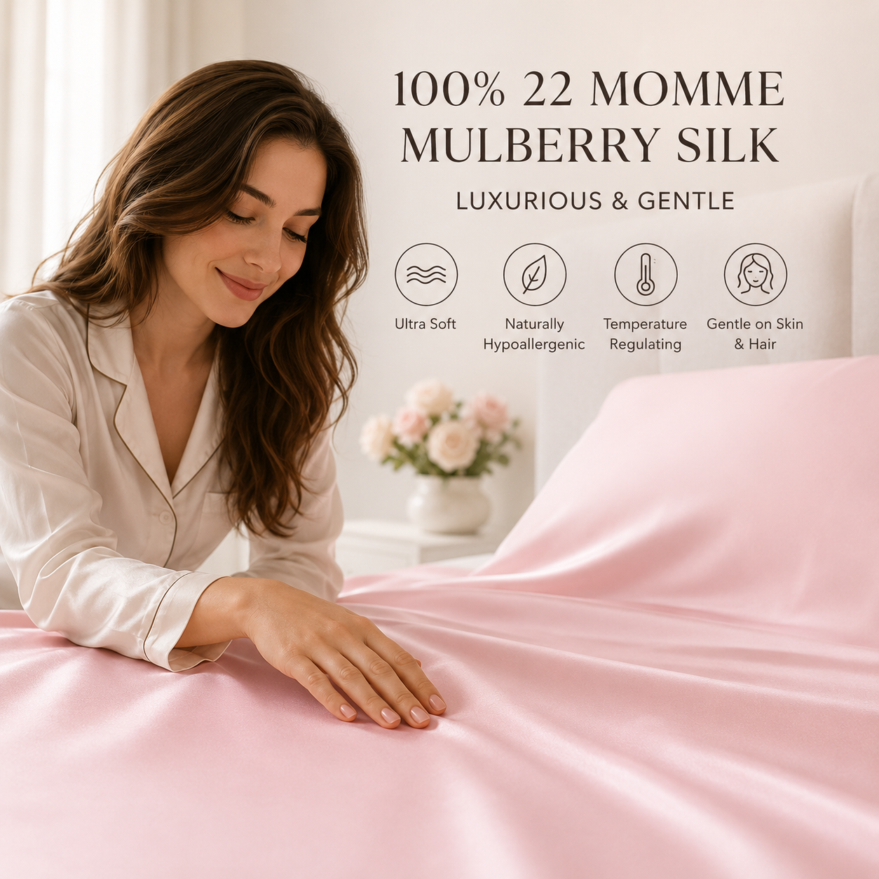 100% Mulberry Silk Fitted Sheet - 22 Momme, USA Made, Hypoallergenic