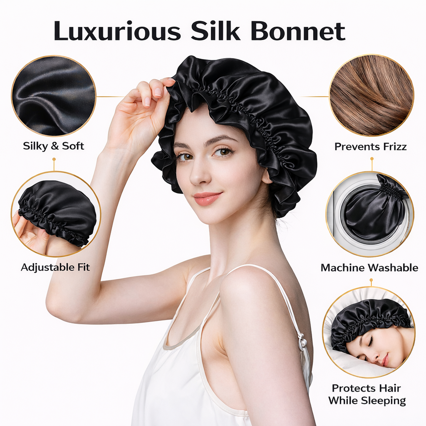 100% Mulberry Silk Reversible Sleep Bonnet – 22 Momme, Double-Sided Silk Hair Wrap & Night Cap for Women Beaty Sleep