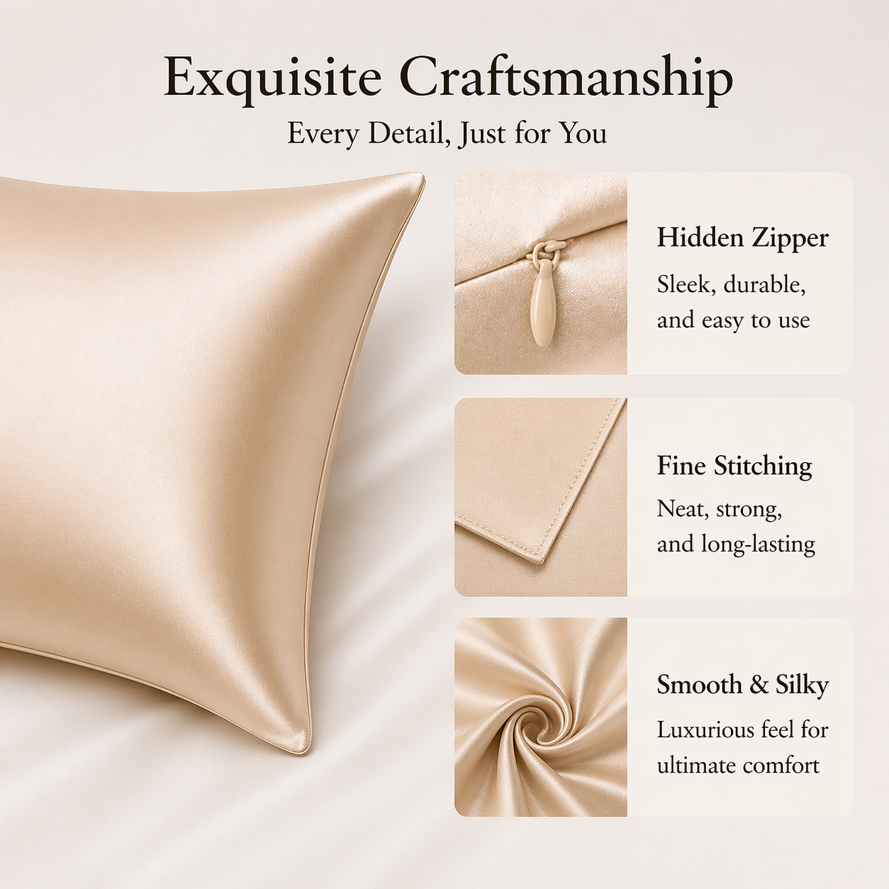 Organic Mulberry Silk Pillowcase - 22 Momme, 6A, Made in USA