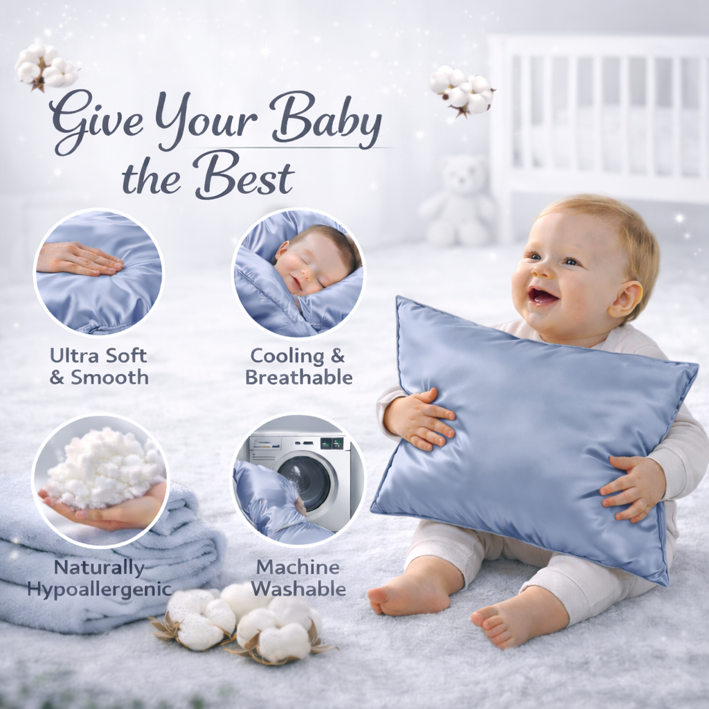 Organic Silk Baby Pillowcase - 10"x13", Soft, Hypoallergenic, Zipper
