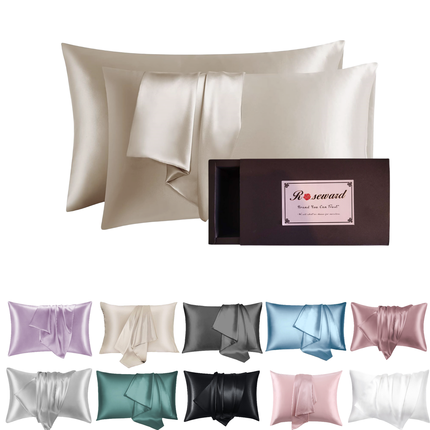 19 Momme Mulberry Silk Pillowcase - 6A Grade, Real Silk, Zipper Closure