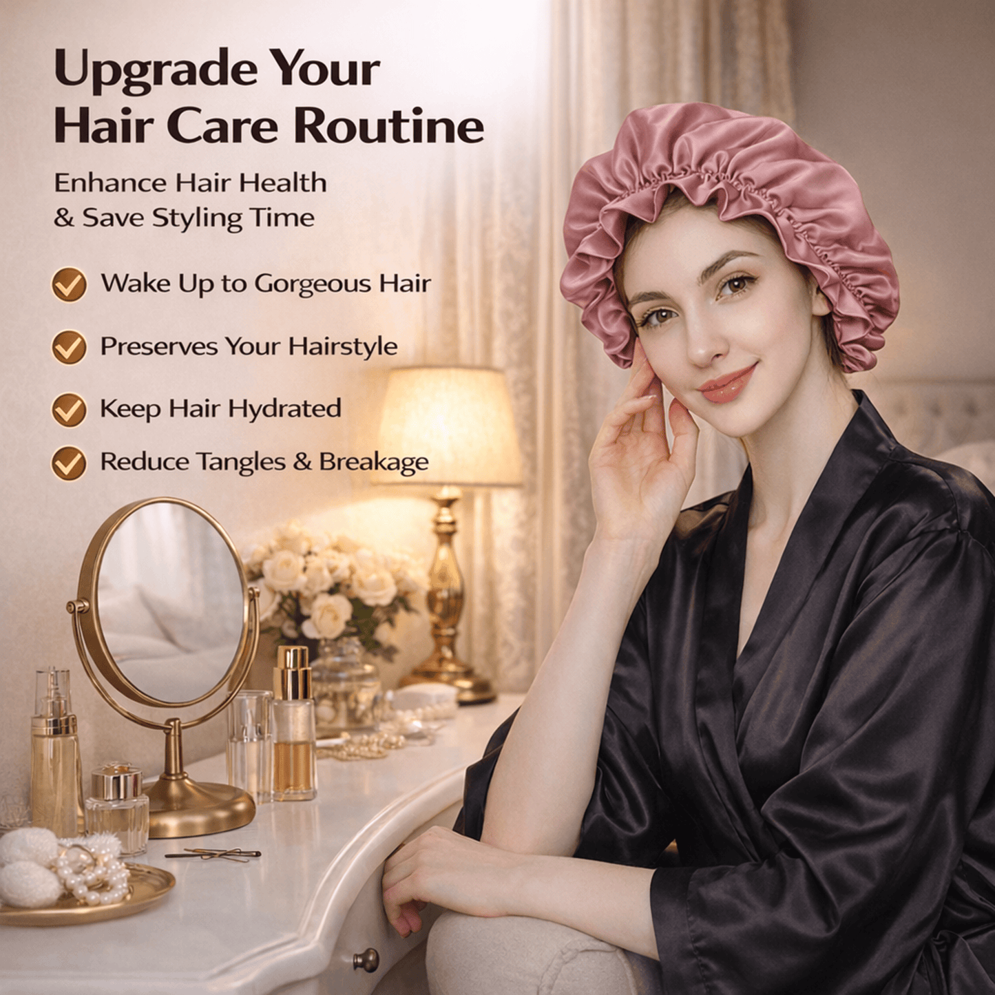 100% Mulberry Silk Reversible Sleep Bonnet – 22 Momme, Double-Sided Silk Hair Wrap & Night Cap for Women Beaty Sleep