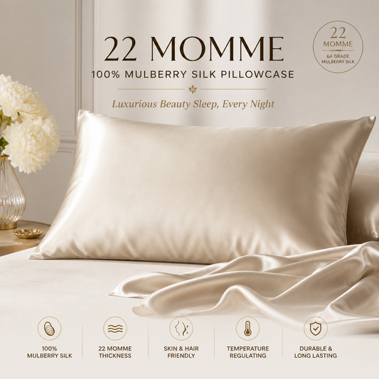 100% Mulberry Silk Pillowcase - 22 Momme, 6A, Made in USA