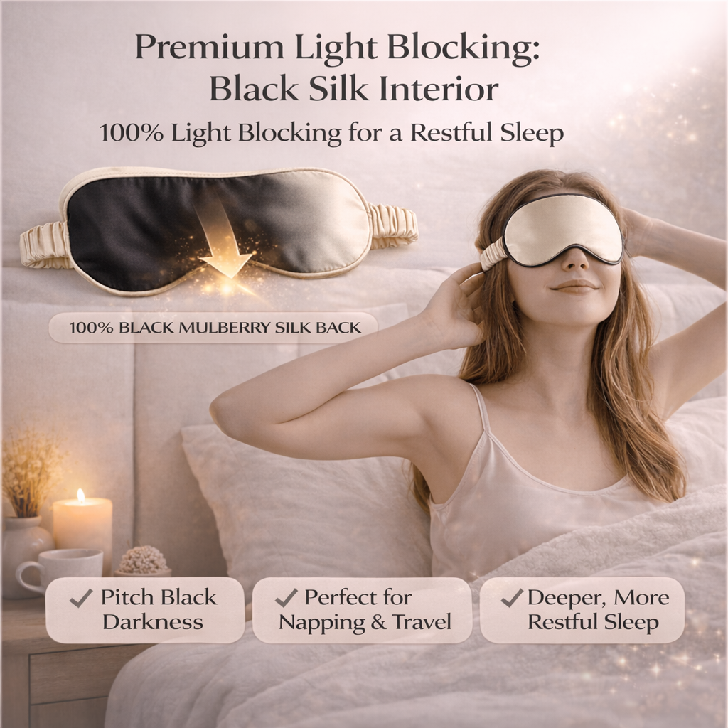 100% Mulberry Silk Sleep Mask - 22 Momme, Adjustable Blackout Eye Mask, Anti-Wrinkle & Anti-Aging, Luxury Travel Mask, Made in USA