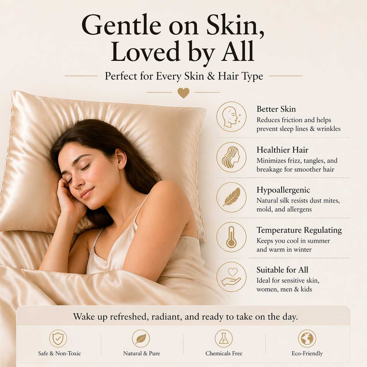 Pure Mulberry Silk Pillowcase - 22 Momme, 6A, Made in USA